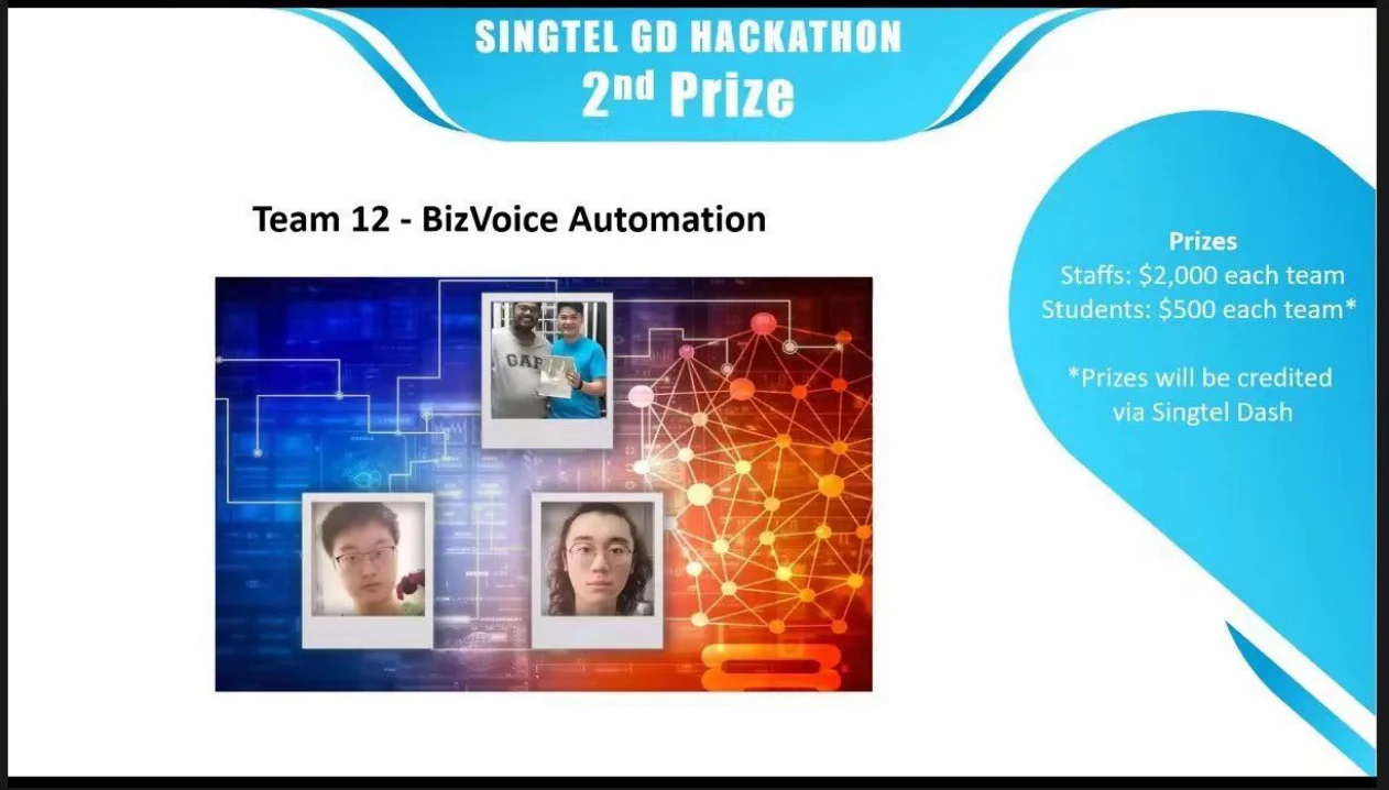 Singtel GD Hackathon 二等奖展示页